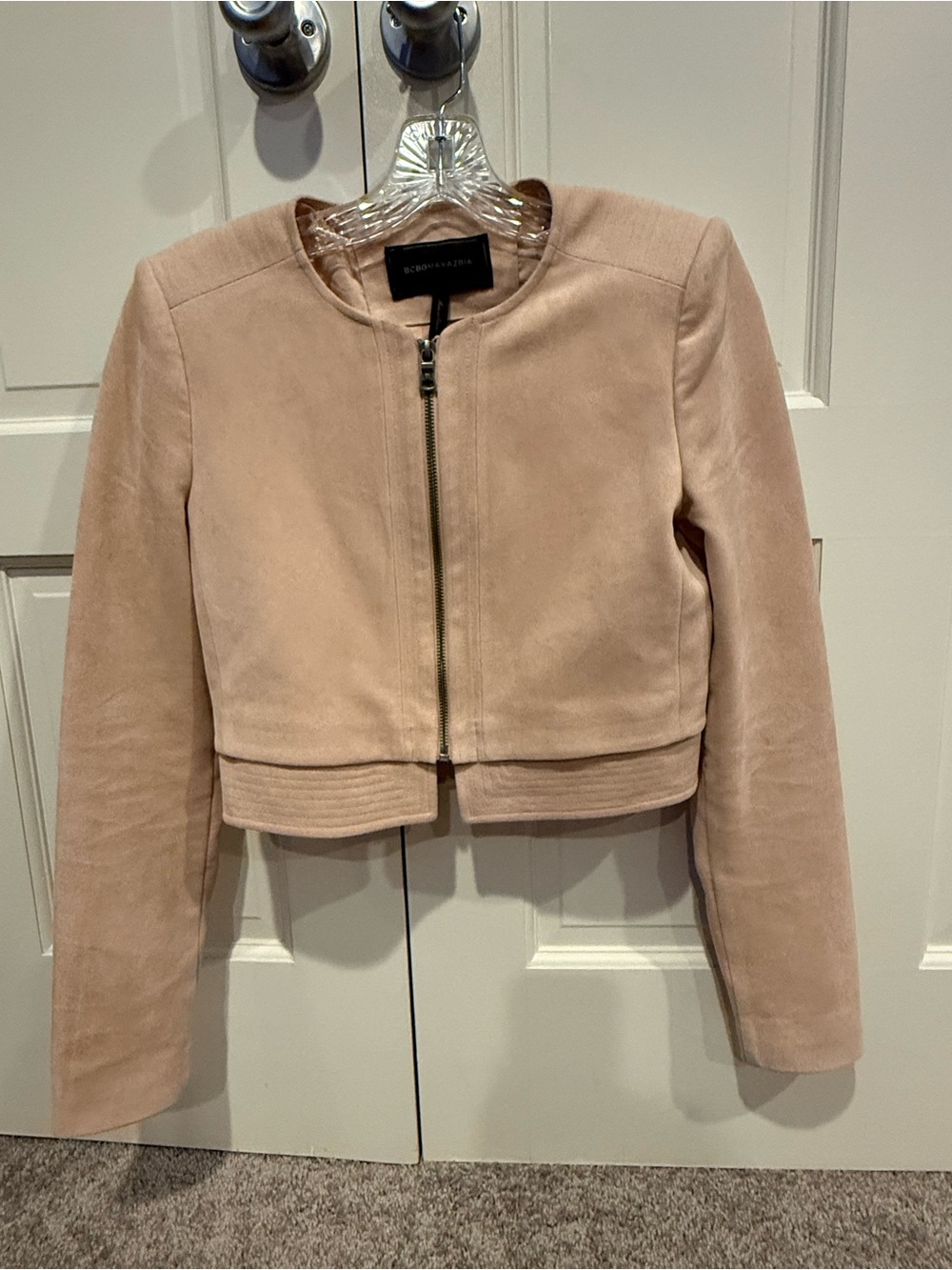 BCBGMaxAzria Blush Cropped Suede- like Zip Jacket